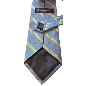 Brooks Brothers Tie Stain Resistant Silk Pure Yellow Blue Square Dots USA L 60"